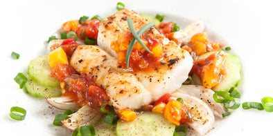 Grilled Cod with Greek Salsa